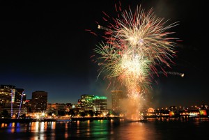 Fireworks on the waterfront in Portland Oregon