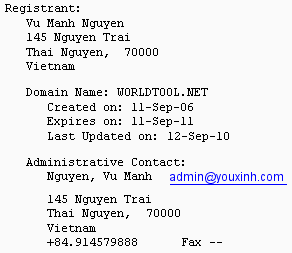 WorldTool.net Whois Record from October 13th, 2010