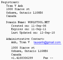 WorldTool.net Whois Record from October 19th, 2010