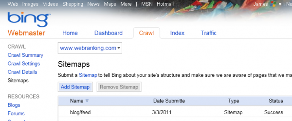 Bing Webmaster Tools Sitemaps