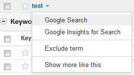 Google AdWords Keyword Tool Option: Google Search