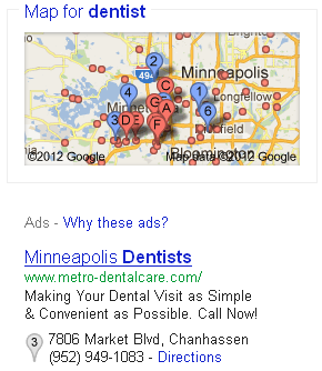 Google AdWords Location Ad Extension with Grey Pin on PPC Text Ad