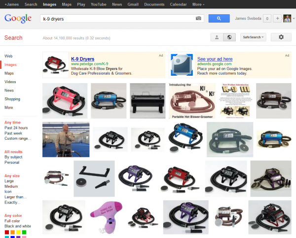 Google Image Search: K-9 Dryers SERP with AdWords Product Listing Ads Only