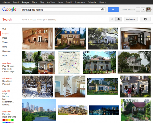 Google Image SERP: Minneapolis Homes without Ads