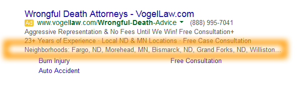 Google AdWords Ad Extension Structured Snippets Examples Neighborhoods