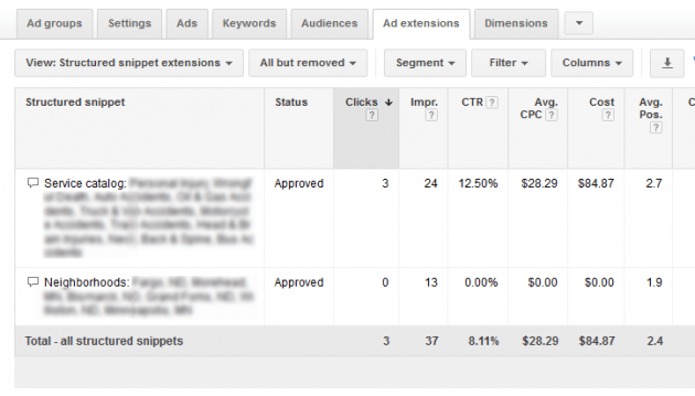 Google AdWords Ad Extension Structured Snippets Multiples and Order Priority