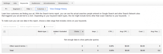 Original Google AdWords Keywords Search Terms Report