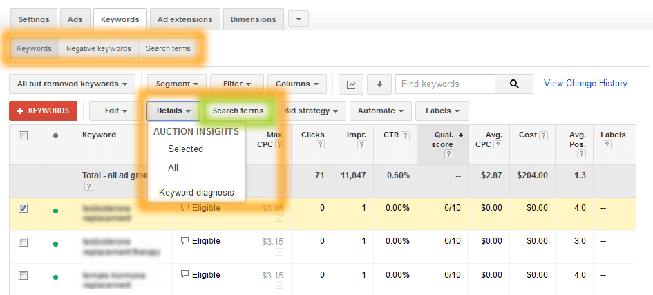 New Keywords Tab Segmentation Showing in Google AdWords Accounts